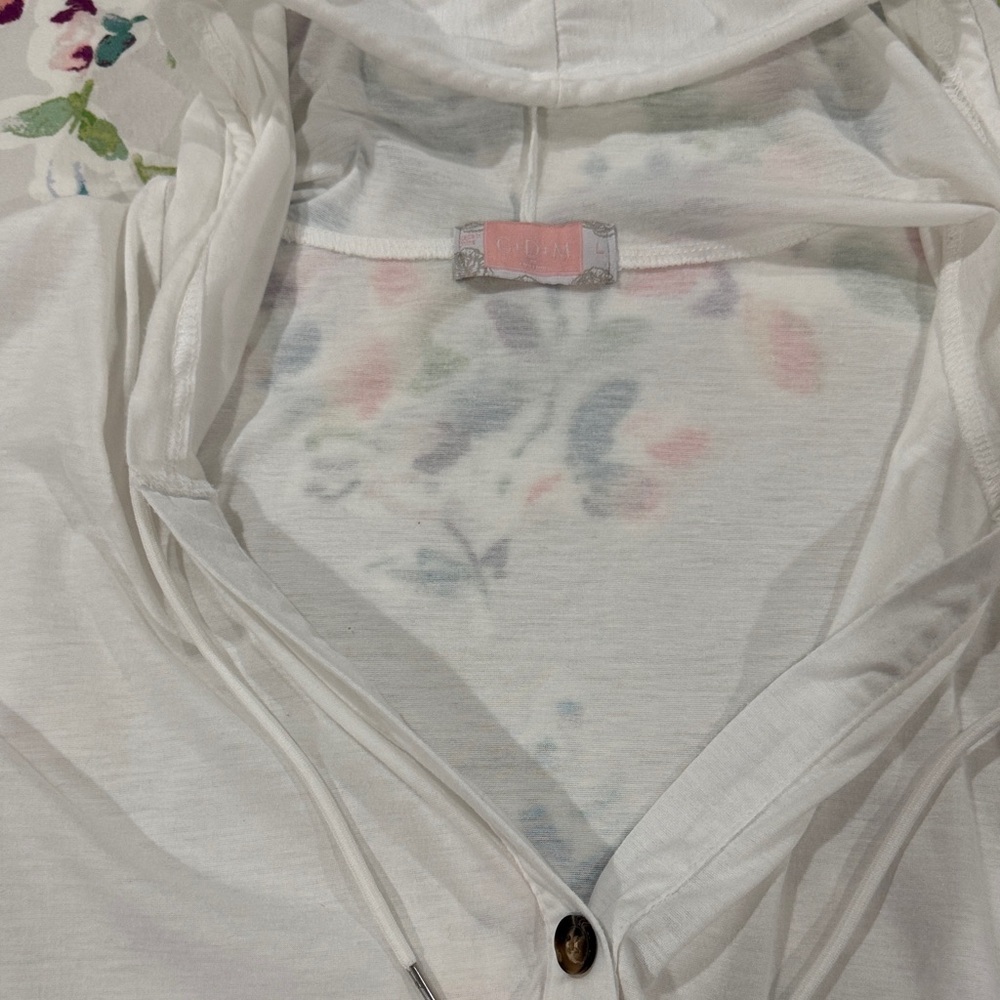 White Hooded Long Sleeve Top with Button Detail - Picture 4 of 4